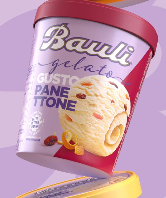 barattolo di gelato bauli gusto panettone